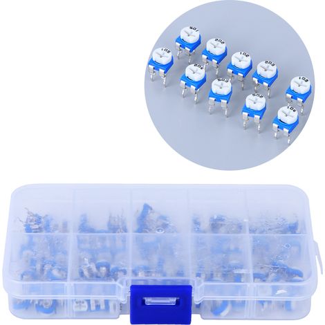 Satz mit 100 blauen und weißen einstellbaren Widerständen, Potentiometer-Set, Regler für elektrische Bauteile (1/5)