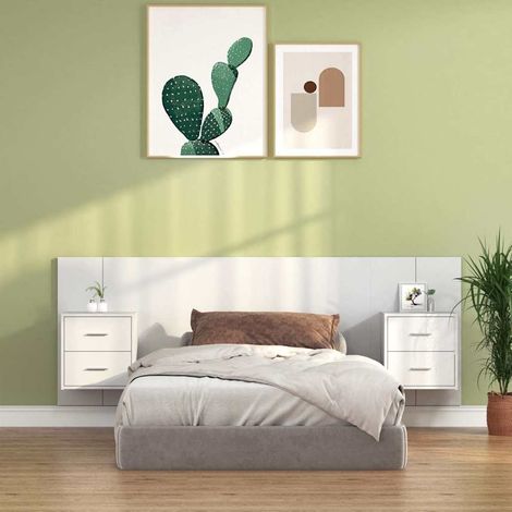 vidaXL Cabecero de cama con mesitas madera contrachapada blanco (1/5)