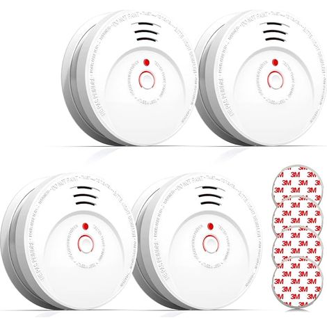 Detector de humo con batería reemplazable, alarma contra incendios GS506, batería con una duración de 10 años, sensor óptico, conforme a la norma europea EN14604, paquete de 4 unidades. (1/5)