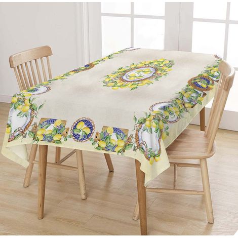 Tovaglia Da Tavola Runner Stampa Digitale 100% Cotone Telo Copri tavolo Rettangolare Salva Tavolo Prodotto Italiano Amalfi beige - 6 posti 150x190