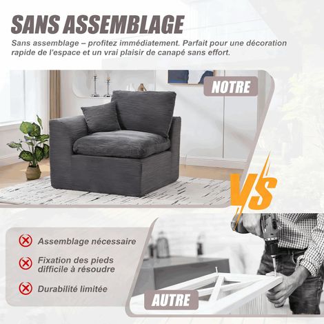 Fauteuil Salon 1 Place Scandinave - Canapé Minimaliste en Tissu, Doux Confortable avec Coussin, Idéal pour Salon(Gris foncé) (1/4)