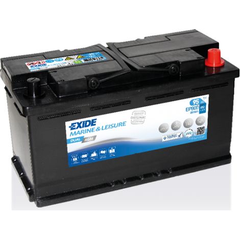 Exide – Batterie AGM marine 12V 95Ah 850A – Dimensions 353x175x190mm – Pour loisirs nautiques – EP800 (1/5)