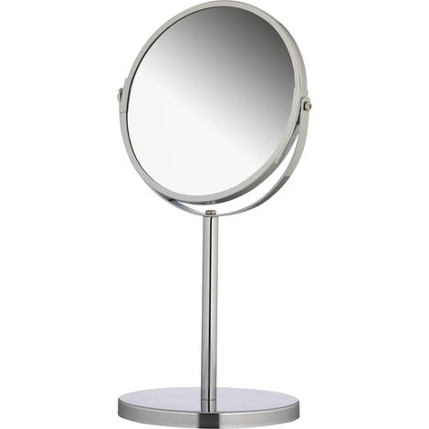 Miroir Cosmétique sur Pied Double Face, Miroir de Maquillage Rond 1x et 3X Grossissement, Miroir de Rasage Pivotant, env. Ø 17 cm, Argenté (1/5)