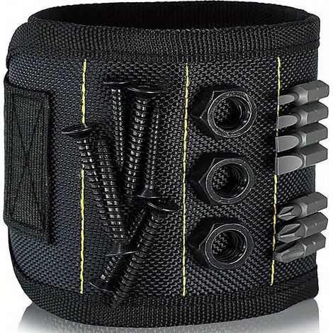 Bracelet magnétique, noir, 3310cm, 1 pièce, dos adhésif, Velcro, outils de quincaillerie, tournevis, tournevis, bracelet magnétique. (1/5)