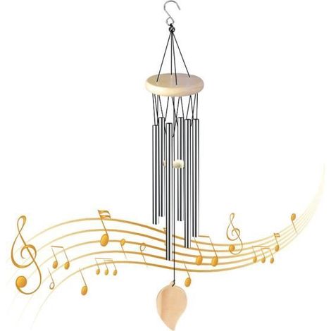 Carillons de Vent, Carillons Éoliens en Bois de Pin avec 6 Tubes en Alliage d'aluminium pour Ornements Patio de Jardin Arrière-Cour (1/4)