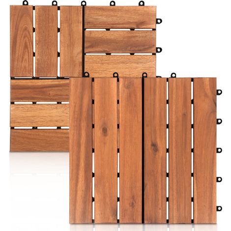 SWANEW Piastrella in legno di acacia 30 x 30 cm Piastrelle per terrazze Sistema a incastro Piastrelle a incastro per esterni Balcone Piastrelle per terrazze Legno,resistente Antiscivolo 33x (1/5)