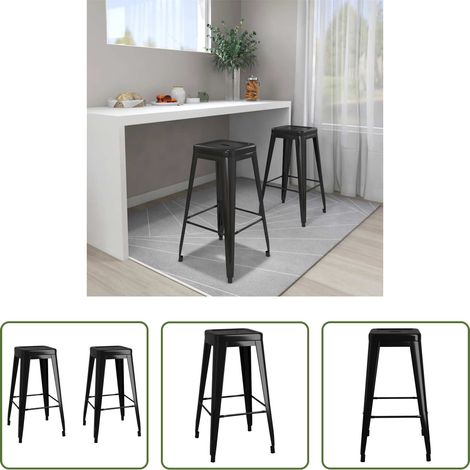 Barre de cuisine - Tabourets de bar empilables lot de 2 noir métal (1/5)