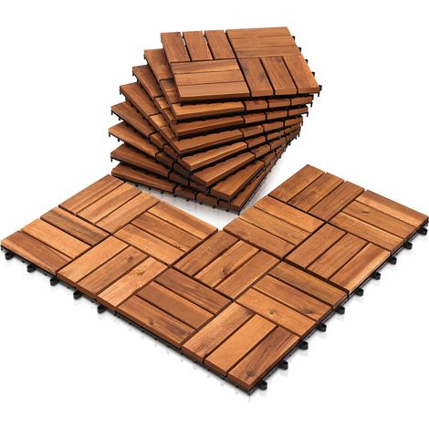 Randaco Dalles terrasse Acacia 30x30cm 8m² 88 pièces clips antidérapant résistant intempéries balcon jardin