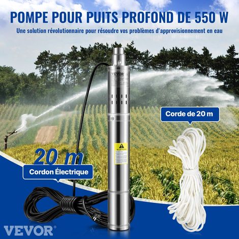 Pompe Immergée pour Puits 2100 L/h 108 m Pompe à Eau pour Puits Profond en Acier Inox, Pompe à Eau Électrique 550 W, Pompe de Puits… (1/5)