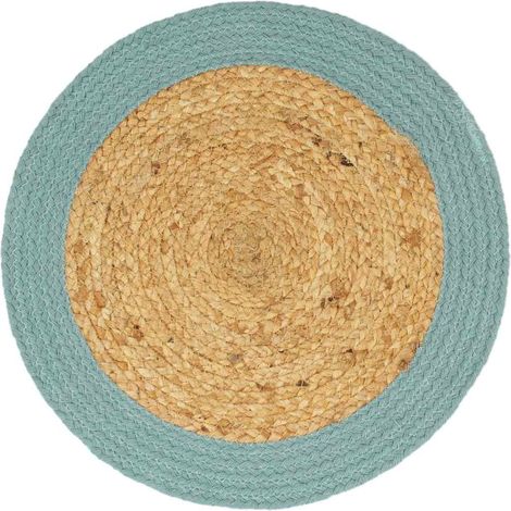 Lot de 6 napperons de table en jute et coton tissés à la main naturel et vert 38 cm (1/4)
