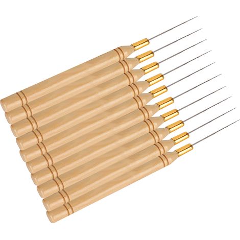 Crochet en bois lot de 10 aiguilles crochet pour extensions de cheveux, outil perruque (1/5)