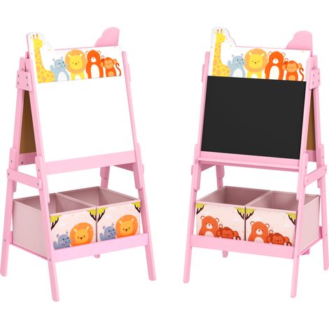Tableau double face pour enfant avec chevalet et 2 coffres de rangement, rose, 49 x 53,5 x 113 cm, dès 3 ans (1/5)