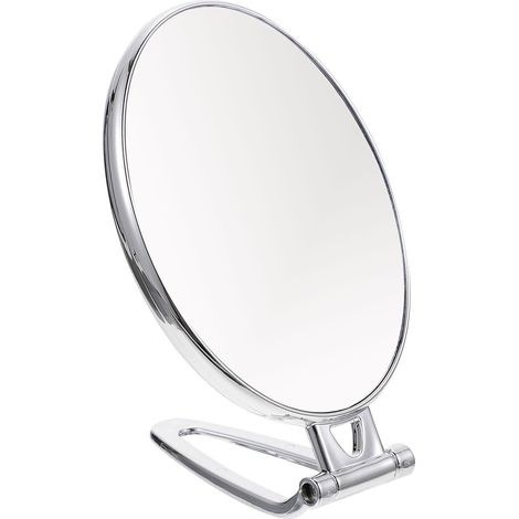 Miroir de maquillage double face grossissant x3, pliable, ovale, argenté, pour les voyages et une utilisation sur bureau (1/5)