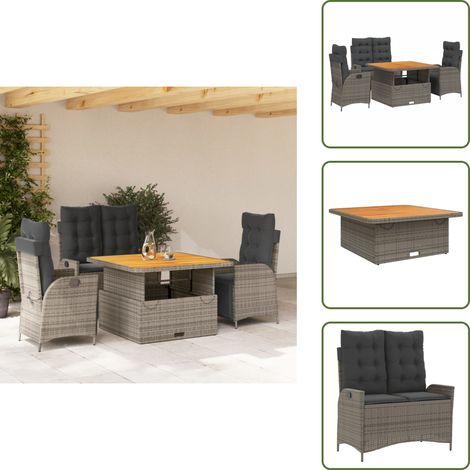 Gartentisch - vidaXL 4-tlg. Garten-Essgruppe mit Kissen Grau Poly Rattan - Sitzkissen