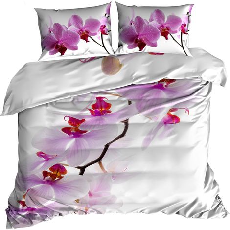 Parure de lit en satin de coton 3D 160x200 cm, orchidée rose (1/2)