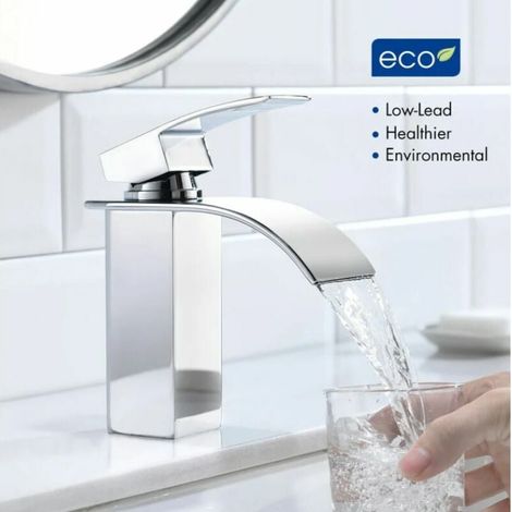 Robinet Cascade - Mitigeur Mono-trou Pour Lavabo - Noyau Céramique - Chrome - Hauteur 18 cm - Débit Économe En Eau - 1 Pièce (1/5)