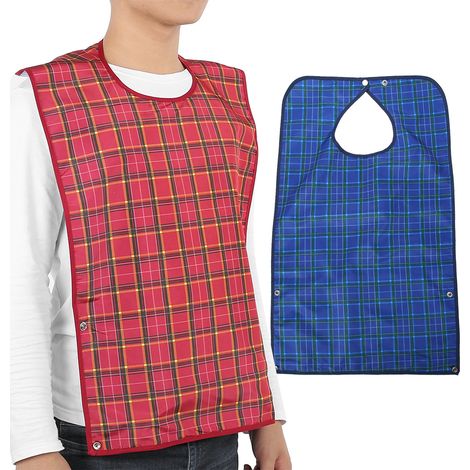 Bavoir imperméable adulte repas, protection vêtements double couche bleu, tablier senior repas anti-taches, cape repas aîné lavable (1/5)