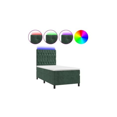 Sommier à lattes de lit et matelas et LED Vert foncé 90x190 (1/5)