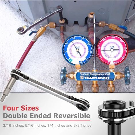 Lot de 5 clés à cliquet pour maintenance climatisation – Réf. CT-122 – Adaptées aux vannes carrées de fluide frigorigène (1/5)