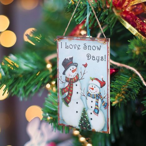Plaque décorative en bois à motif bonhomme de neige de Noël, à suspendre pour les fêtes. (1/5)