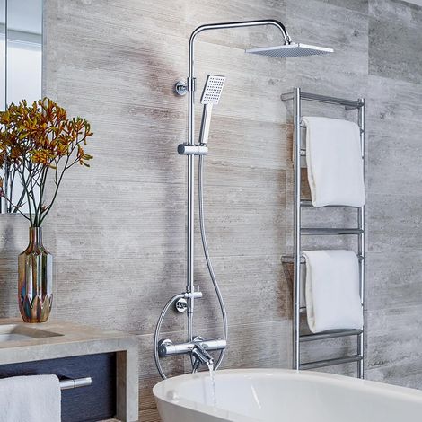 Colonne de Douche Thermostatique, Colonne de Douche Acier Inoxydable 304, Kit Douche Plage de Réglage de 85 à 123,5 cm Mitigeur Douche Thermostatique en Cuivre pour Salle de Bain (1/5)