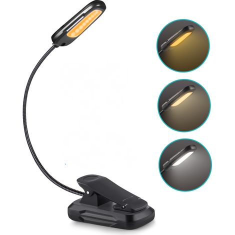 Lampe de Lecture pour Livre, Liseuse LED Rechargeable, 3 Modes de Luminosité x 3 Couleurs (Blanc/Chaud/Blanc Chaud), 360°Cou Flexible, Lampe Liseuse pour Lire des Livres au Lit, Voyage (1/5)