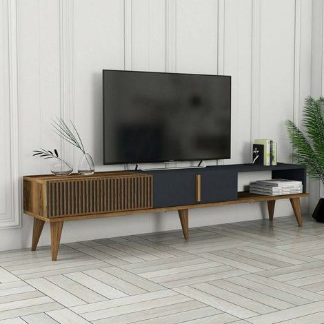 Dmora - Fernsehschrank Dfirican, Ständer für Wohnzimmerfernseher, Niedriges Wohnzimmer-Sideboard, TV-Ständerbasis, 180x35h40 cm, Walnuss und Anthrazit (1/5)