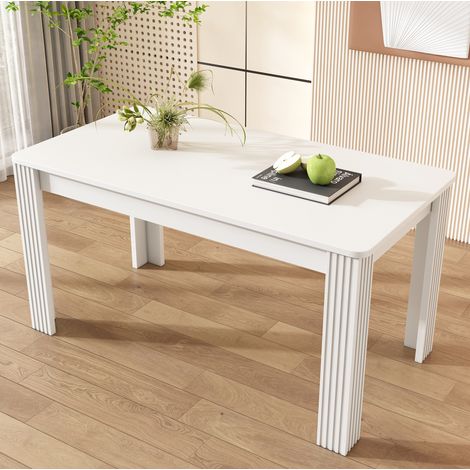Tavolo da pranzo 130 kg bianco in pannello truciolare con struttura stabile e piano ampio (1/5)