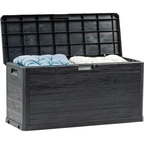 Toomax Multibox Woody's baule da 280L multiuso 117x45x56h cm portaoggetti da giardino, colore antracite effetto legno, resistente ai raggi UV, dotato di foro per lucchetto, ideale per esterni