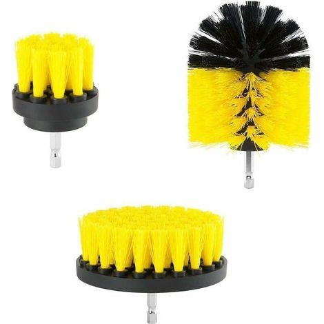 Perceuse Brosse Brosse perceuse Rotatif électronique Brosse de Nettoyage pour Salle de Bain, Voiture, Sol, Cuisine, 3 Pièces, Jaune (1/5)