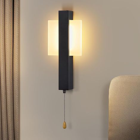 GBLY Lampara de Pared LED Interior Con Interruptor Negro Diseño Moderno Cable 3000K Blanco Cálido Cuadrado Hierro Acrílico 6W Lampara Dormitorio Para Pasillo (1/5)