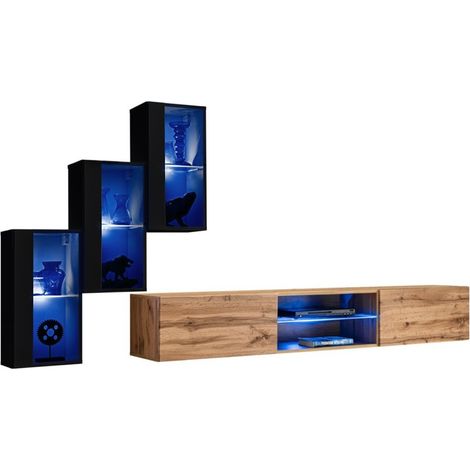 Conjunto de muebles de salón SWITCH XXII – LED – Negro y roble – Diseño suspendido
