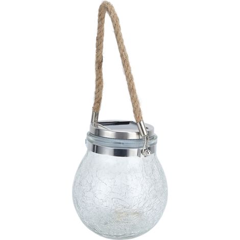 Lanterne solaire IP65 étanche, ronde, style craquelé, à suspendre pour jardin ou allée. (1/5)