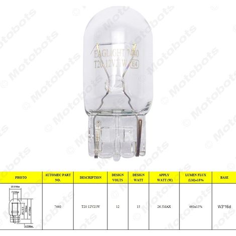 12V 21W halogen taillight bulb for cars (7440 T20 1881), warm white light for turn signals and reversing lights. (1/4)