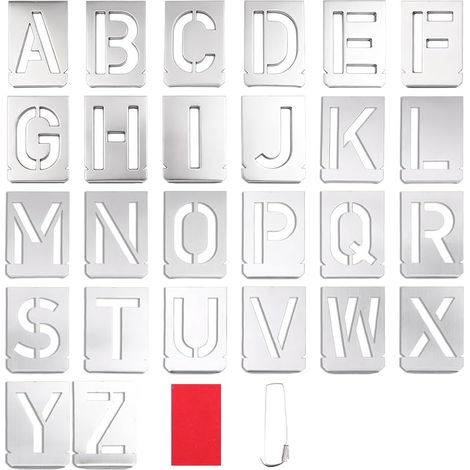 Lot de 26 pochoirs de lettres de l'alphabet réutilisables en acier inoxydable de 50 mm / 2in pour panneaux de porte, scrapbooking, peinture, dessin et loisirs créatifs (1/5)