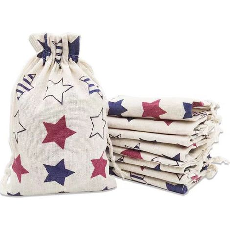 Lot de 6 sacs cadeaux en toile de jute en forme d'étoile - 10 x 14 cm + 13 x 18 cm (1/5)