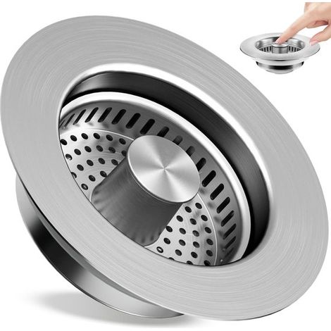 Filtro de desagüe de cocina 3 en 1，tapón de desagüe emergente de acero inoxidable 304，acero (1/5)