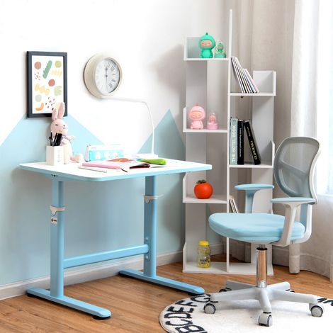 Chaise de Bureau à Roulettes pour Enfants Verrouillage automatique Soutien Lombaire Siège Pivotant Hauteur Réglable 80-91,5 CM Bleu CW5166 Maison Chic (1/2)