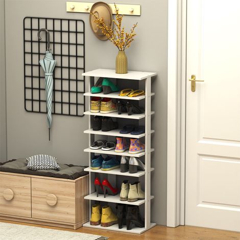 COSTWAY 7-Tier Shoe Rack, Freestanding Wooden Shoe Shelf Storage Stand, Double Row Corner Shoes Organiser Unit for Home Hallway Entryway Closet (1/5)