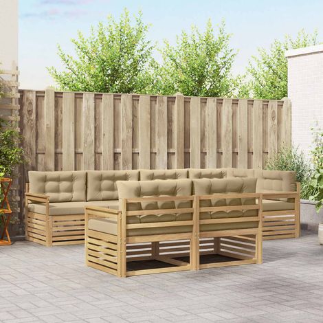 vidaXL Conjunto de sofás de exterior 7 uds. y Beige Poliéster (1/5)