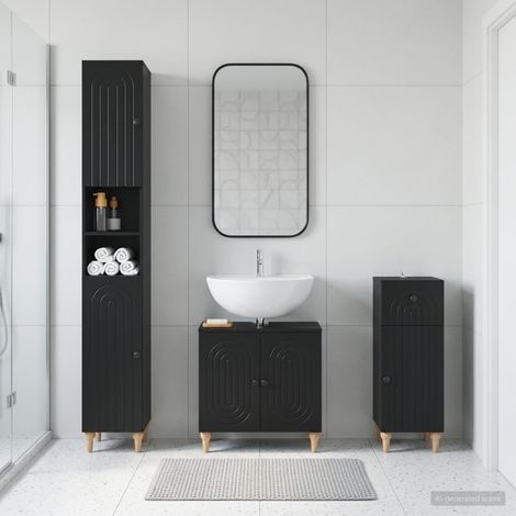 vidaXL 3 Piece Bathroom Cabinet Set ALKMAAR Black Engineered Wood (1/5)