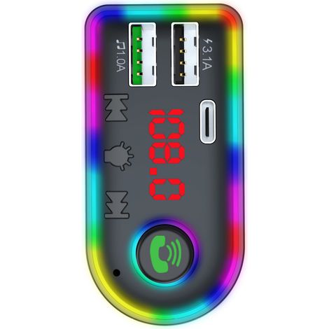2021 New F8 Car MP3 Player with Hands-free Functionality, Seven-Color Ambient Light, PD Fast Charging, Universal USB Music Flash Drive with Fast Charging -- (1/3)