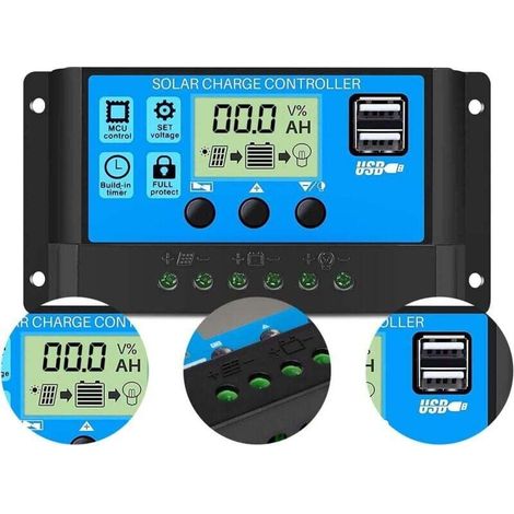 PWM-Solarpanel-Laderegler, 12 V/24 V, 30 A, LCD-Bildschirm, zwei USB-Anschlüsse – Crezuo