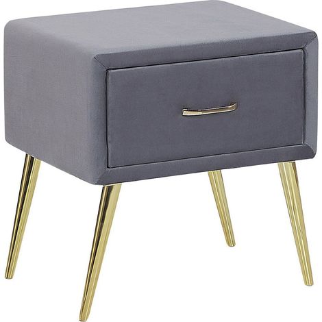 Bedside Table Grey Velvet Upholstery Nightstand 1 Drawer Minimalist Design Bedroom Furniture FLAYAT