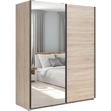 Armoire coulissante avec miroir coloris chêne Sonoma - Longueur 183 x Profondeur 60 x Hauteur 195,5 cm (1/4)