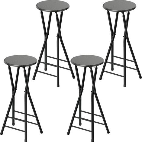 HOMCOM Set 4 Sgabelli da Cucina Pieghevoli con 2 Poggiapiedi 34x30x70 cm Nero