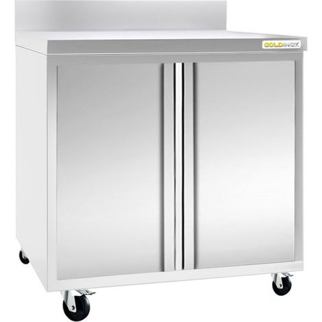 Meuble bas inox 800x600 mm adossée sur roulettes PREMIUM - GOLDINOX (1/2)