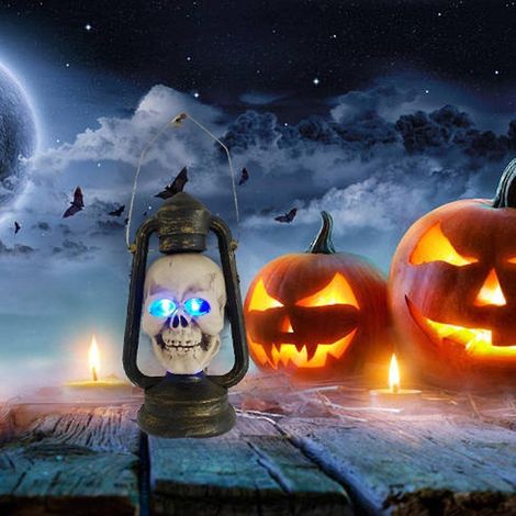 Lanterne d'Halloween en forme de crâne effrayant, lanterne squelette LED, décoration d'Halloween, accessoires pour maison hantée (1/3)