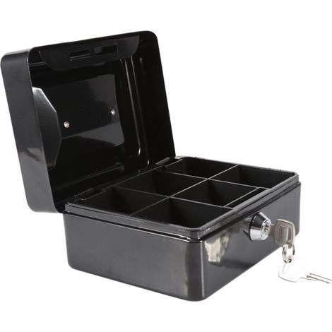 Security Box with Key Mini Portable Lockable Cash Money Coin Household(5.9 x 4.72 x 2.95in)(black) (1/5)