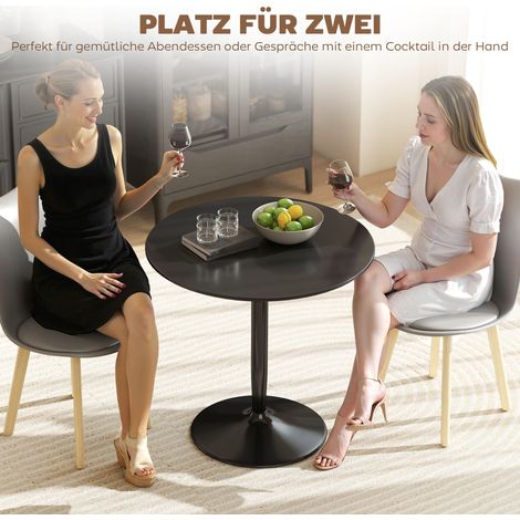 Table ronde repas 2 personnes plateau Ø80 cm MDF acier antidérapant noir hauteur 75 cm